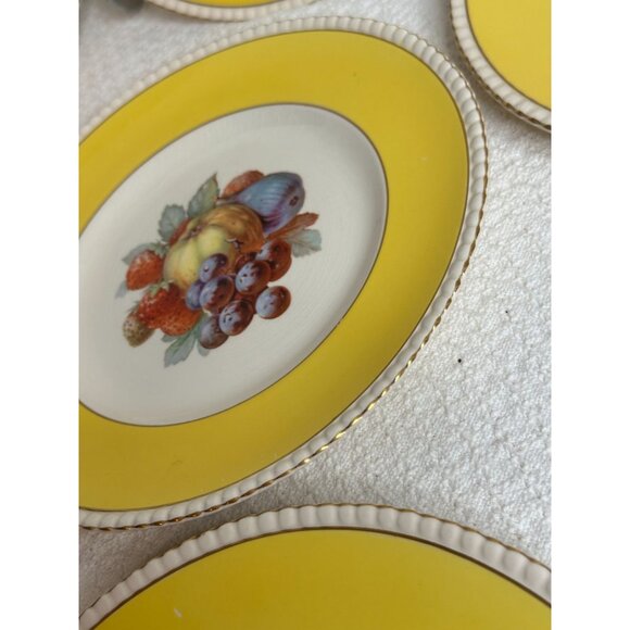 Fondeville Ambassador Ware Orchard Fruit  Plates Yellow Gold Trim England Two 9" - Picture 4 of 16